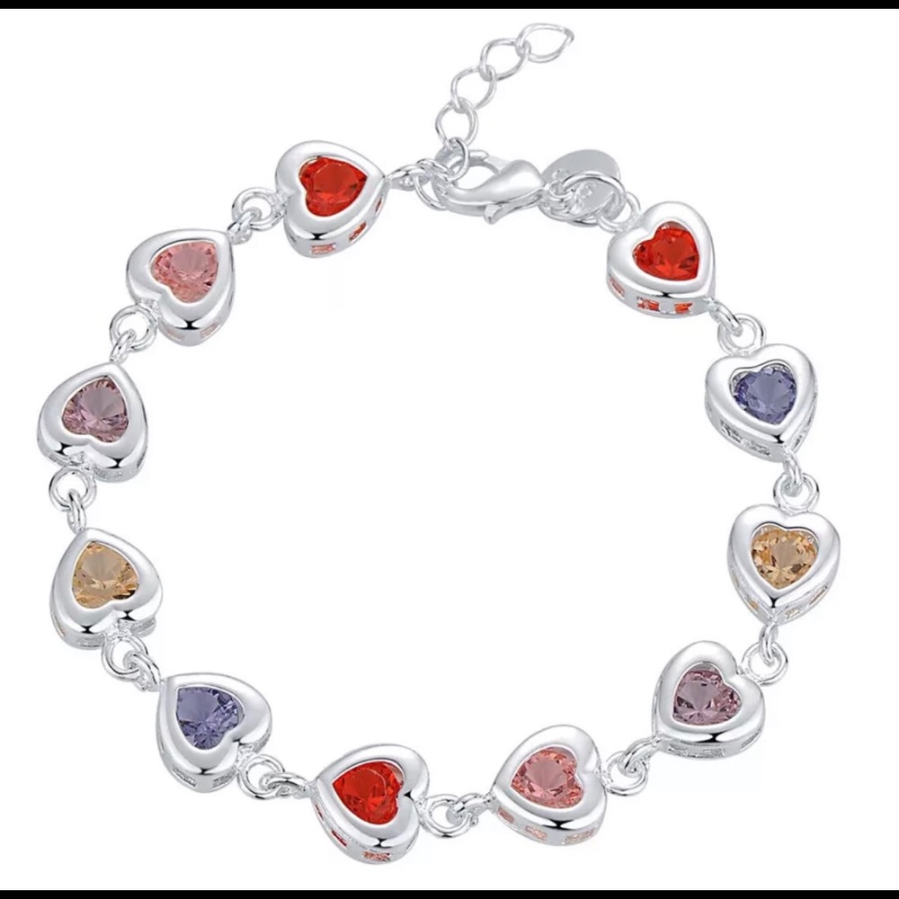 Multi colored silver heart bracelet